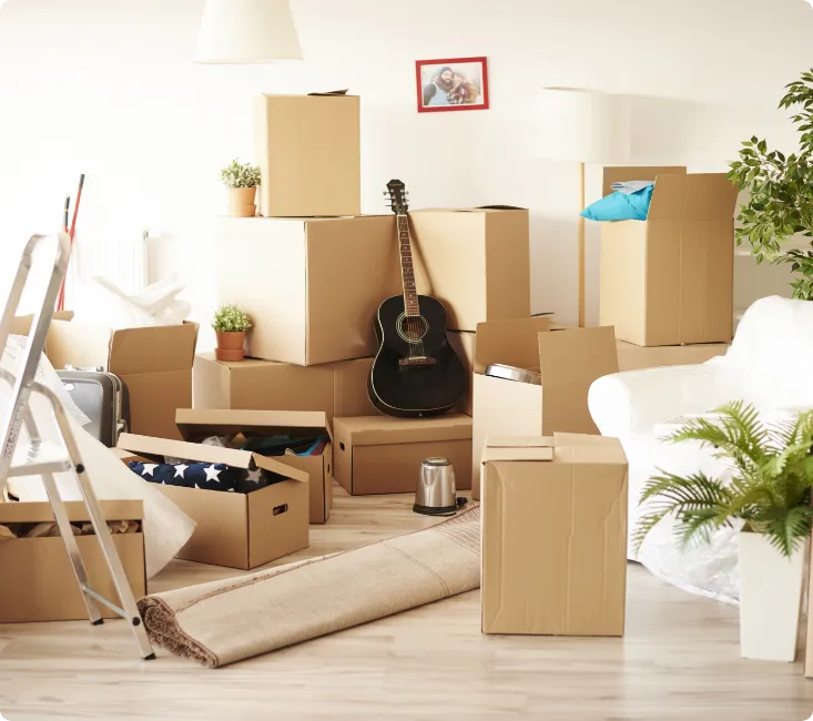 stacked boxes in apartment